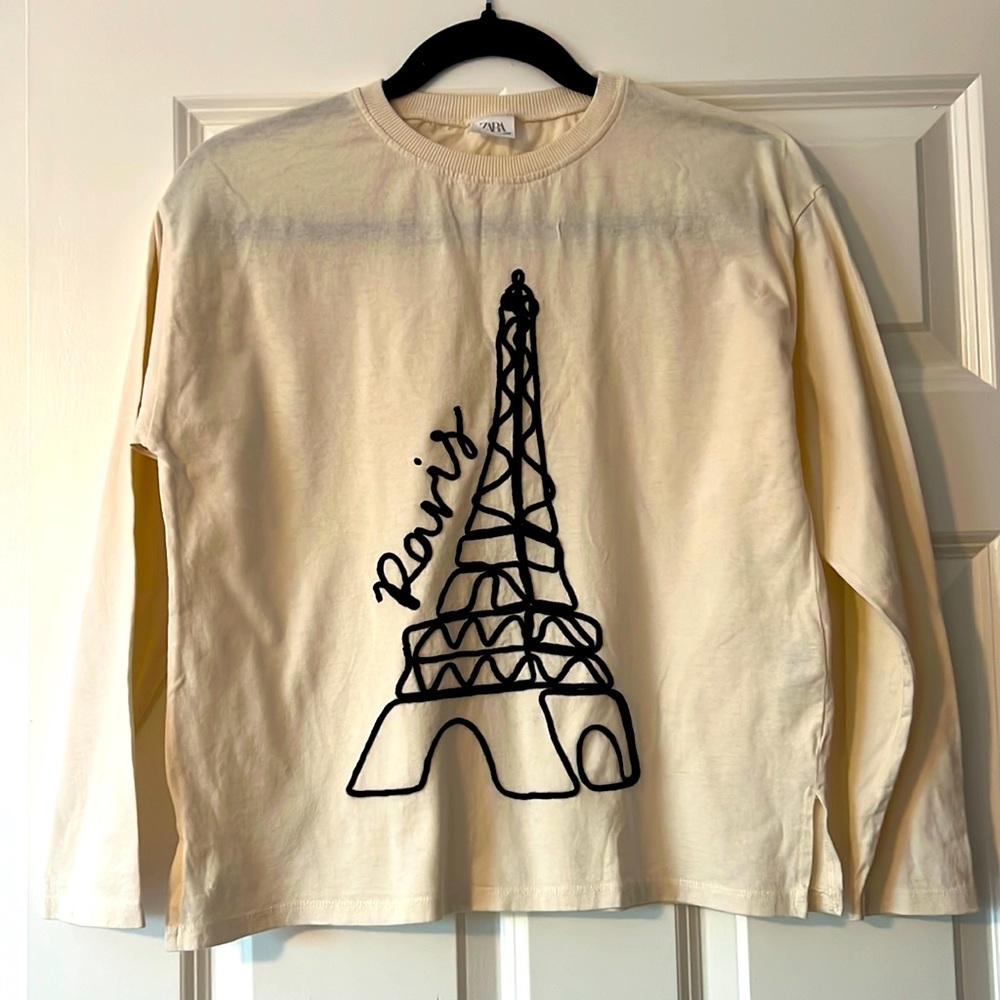 Zara Paris Eiffel Tower Long Sleeve Shirt Top 11 12